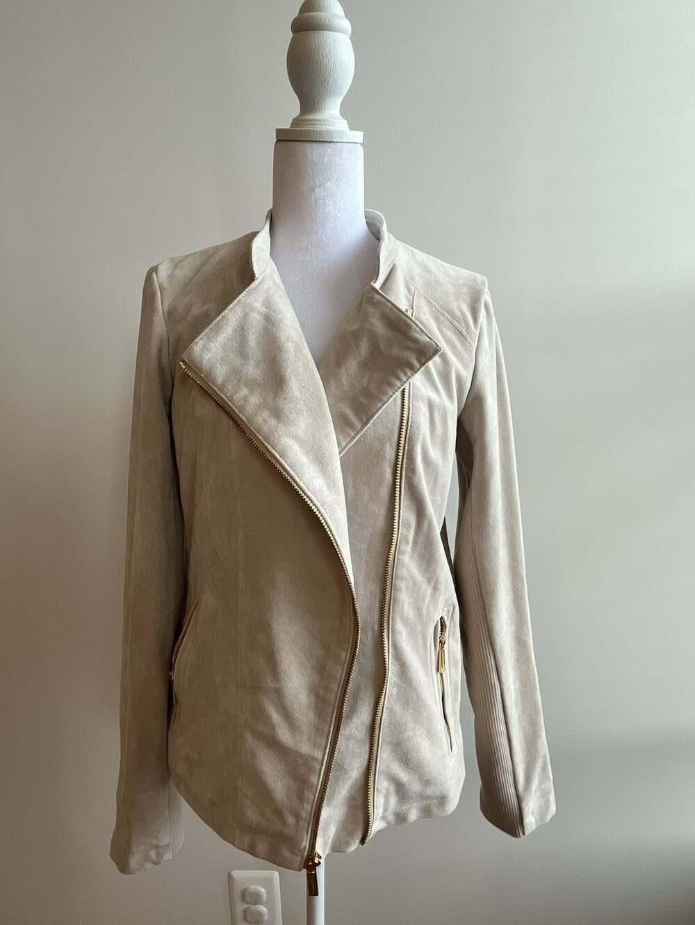 Calvin Klein Faux Suede Moto Jacket Cream